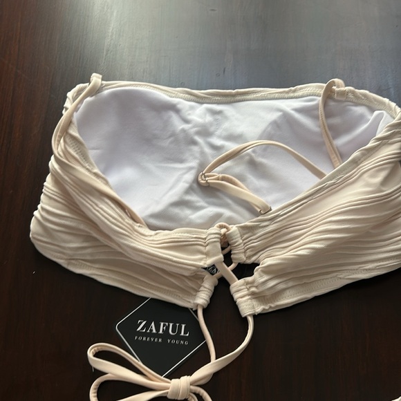 ZAFUL Women Strapless Ribbed Wave Bandeau Bikini Set Lace up Swimsuit - Picture 9 of 16